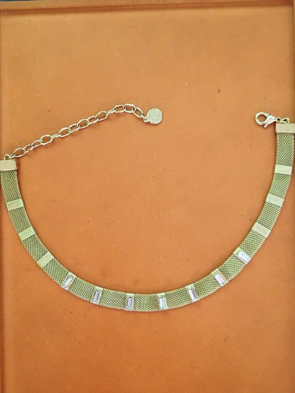 Graziano signed vintage good tone mesh chain  crystal choker necklace